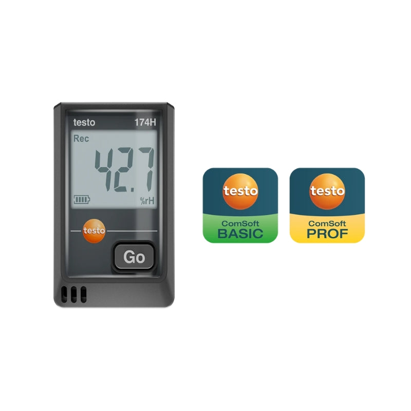 Testo 174 H – Mini Data Logger for Temperature and Humidity with USB-C and PC Software (Black)