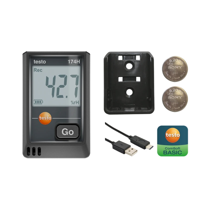 Testo 174 H – Mini Data Logger for Temperature and Humidity with USB-C and PC Software (Black)