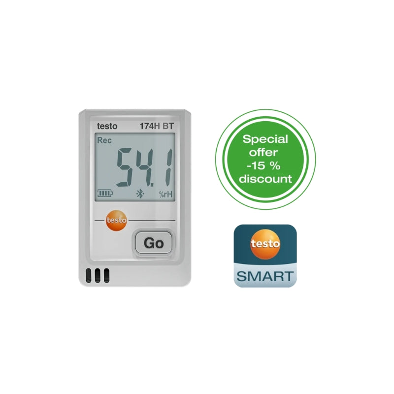 Testo 174 H BT – Mini Data Logger for Temperature and Humidity with Bluetooth® and App Connection (White)