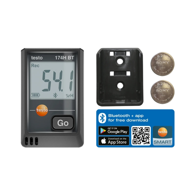Testo 174 H BT – Mini Data Logger for Temperature and Humidity with Bluetooth® and App Connection (Black)