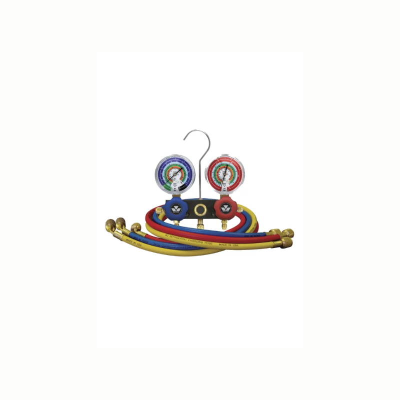 Mastercool 2-Way R22 R404A R134A Manifold 80mm 1/4" SAE with 150cm Hose Set 93661-MRB1
