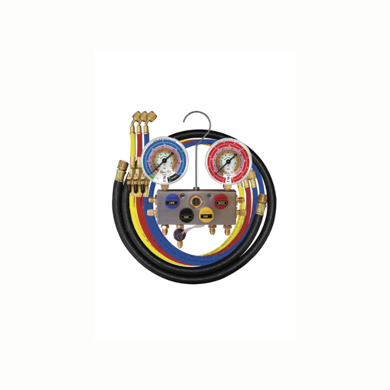 Mastercool 3/8" 4-Way Ball Valve R410A Manifold Gauge Set with 150cm Hose Set 96261-EBA1-G-JT