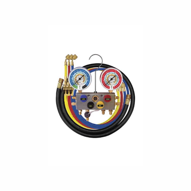 Mastercool 3/8" Bore 4-Way Ball Valve R22 Manifold with 150cm Hose Set 96261-MRB1