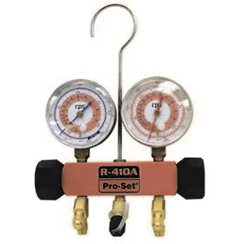 CPS 2-Valve Pro-Set Pink Body Manifold and Gauge 5/16&quot; SAE R410A MCB