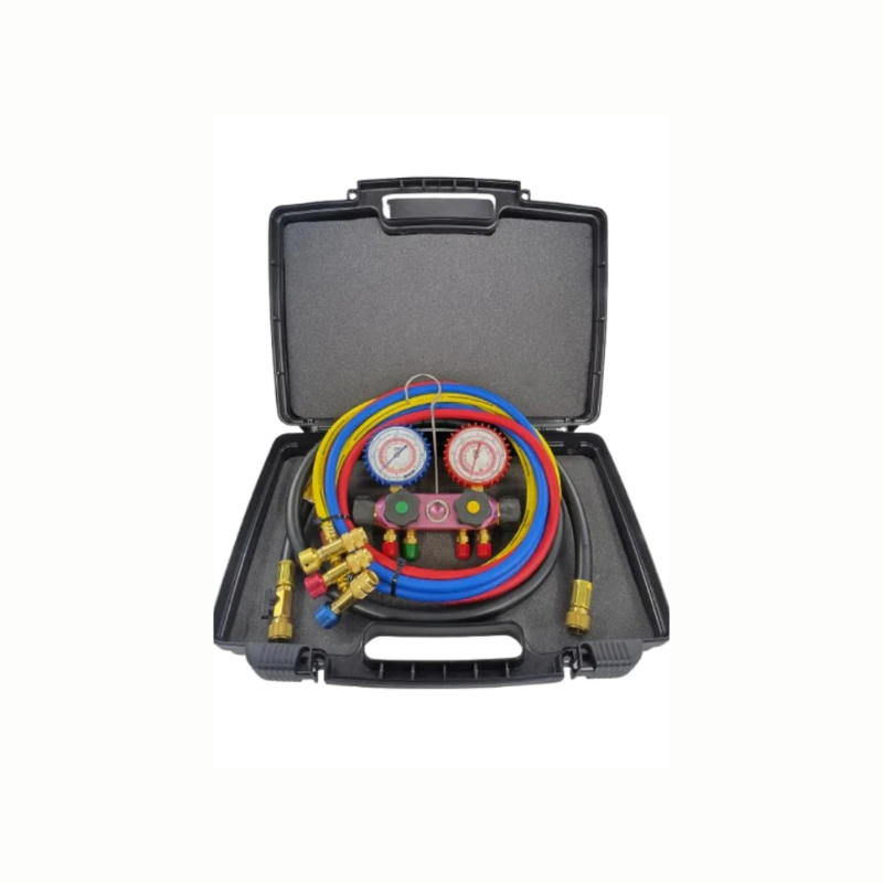 CPS BlackMax® 4-Valve R410A/R32 Manifold Gauge Set with 5' SafeMate Hoses and Vacuum Hose MV12BJ5NG