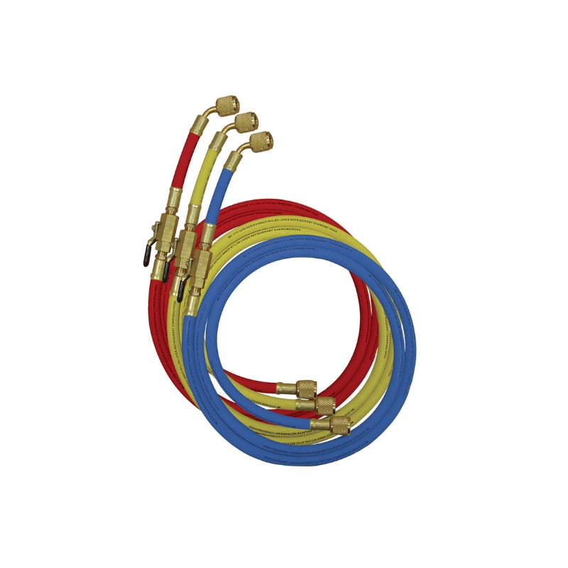 Mastercool 150cm Hose Set of 3 with 1/4&quot; SAE Fitting and Ball Valve 90262-60