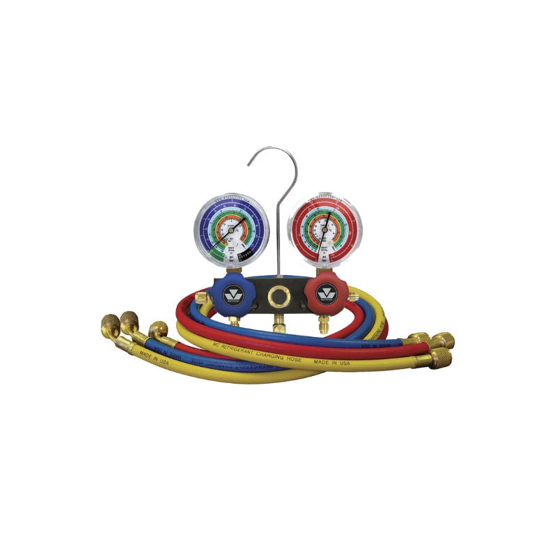 Mastercool 2-Way R22 R404A R134A Manifold 80mm 1/4&quot; SAE with 150cm Hose Set 93661-MRB1