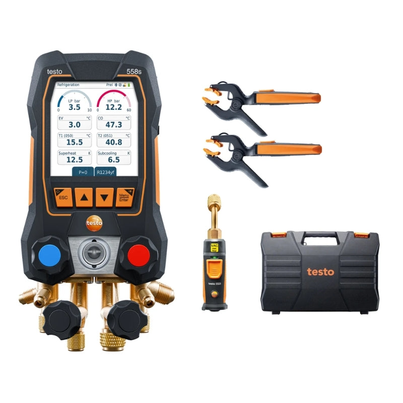 testo 558s Smart Vacuum Kit Digital manifold with wireless temperature and vacuum probes