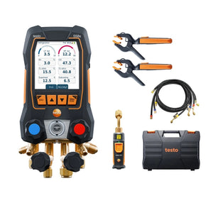 testo 558s Smart Vacuum Kit with filling hoses - Smart digital manifold with wireless temperature and vacuum probes and 4-hose charging set - Full Kit