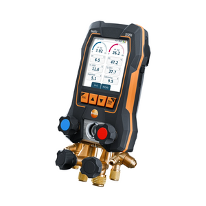 testo 558s Smart Vacuum Kit with filling hoses - Smart digital manifold with wireless temperature and vacuum probes and 4-hose charging set - Side On