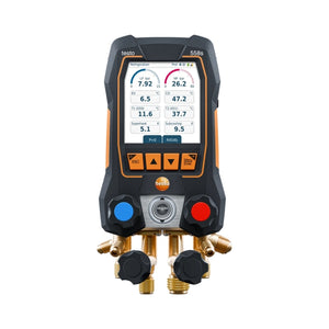 testo 558s Smart Vacuum Kit with filling hoses - Smart digital manifold with wireless temperature and vacuum probes and 4-hose charging set - Front View Manifold Only
