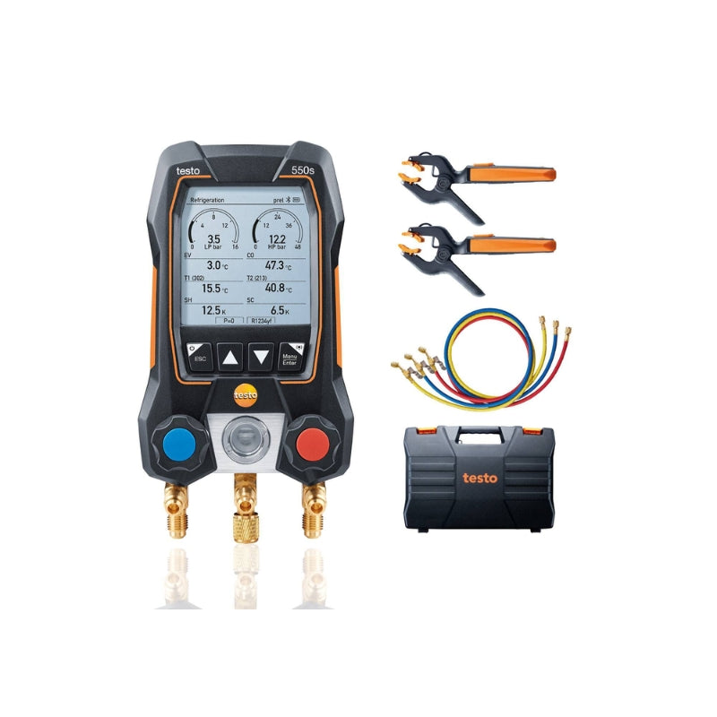 testo 550s Smart Kit Smart digital manifold with wireless clamp temp probes and hose filling set